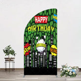 Aperturee - Aperturee Modern Buildings Cartoon Birthday Half Moon Arch Backdrop